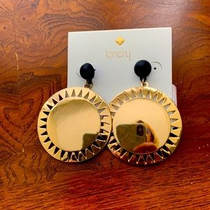 Landry gold disk earrings with black studs